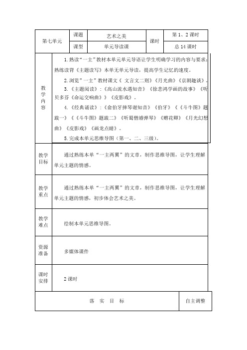 部编版六年级上册语文第七单元导读课教案《艺术之美》