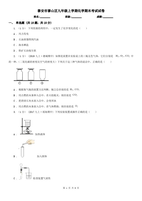 泰安市泰山区九年级上学期化学期末考试试卷