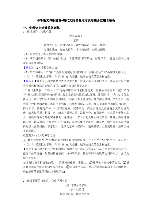 中考语文诗歌鉴赏+现代文阅读各地方试卷集合汇编含解析