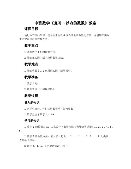 中班数学《复习6以内的数数》教案