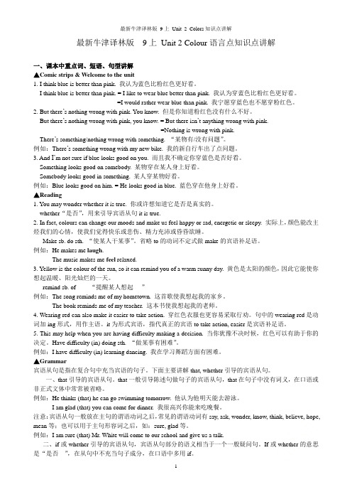 最新牛津译林版_9上_Unit_2_Colors知识点讲解