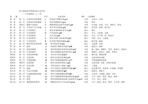 人教版初中物理实验目录详表