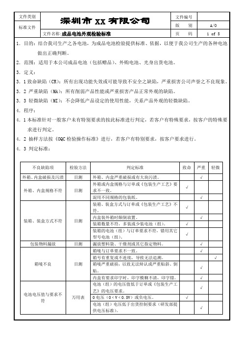 成品电池外观检验标准