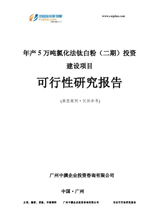 年产5万吨氯化法钛白粉(二期)投资建设项目可行性研究报告-广州中撰咨询