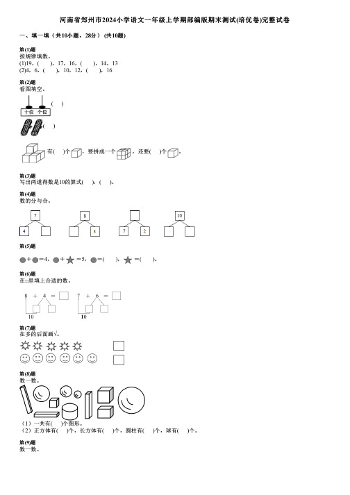 河南省郑州市2024小学数学一年级上学期部编版期末测试(培优卷)完整试卷