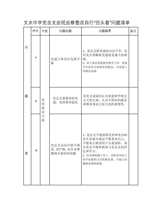 文水中学党总支巡视巡察整改自行回头看问题清单(党的领导方面)