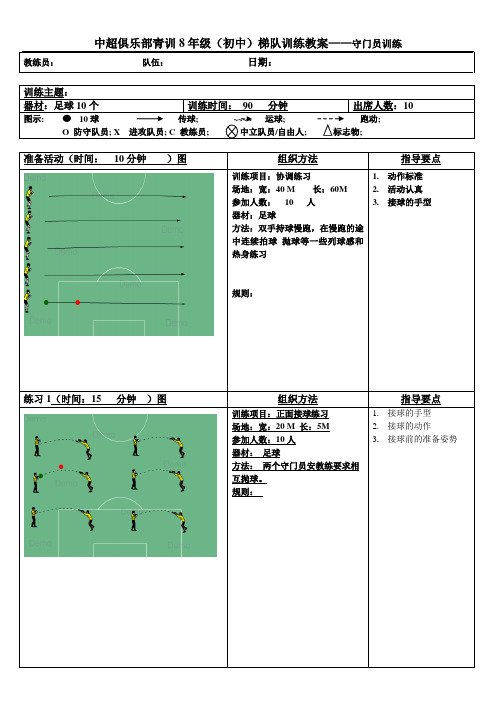 中超俱乐部青训8年级(初中)梯队训练教案——守门员训练