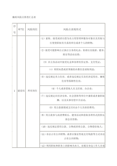 廉政风险点排查汇总表