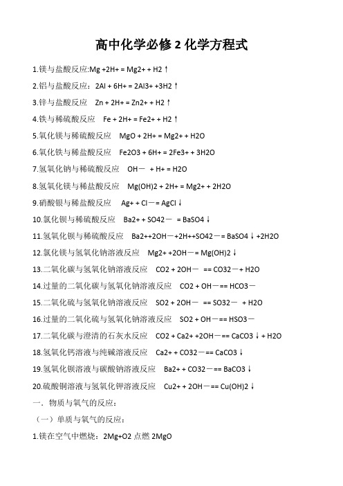 高中化学必修2化学方程式