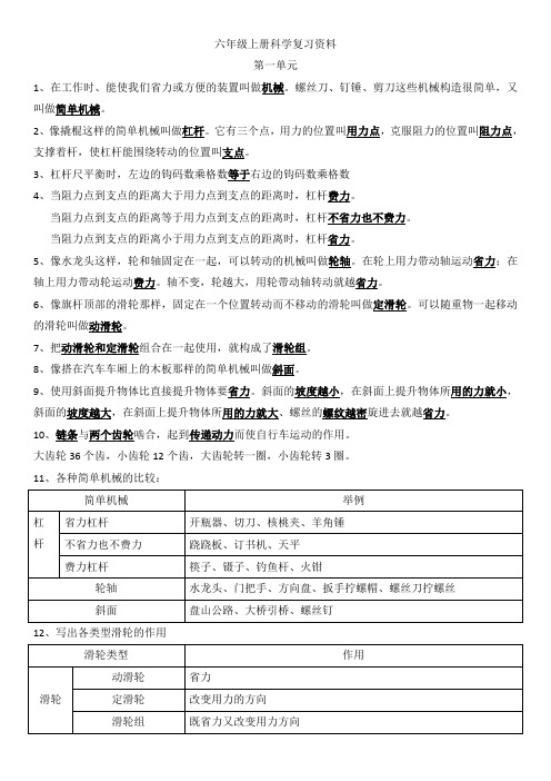 (完整word版)教科版六年级上册科学复习资料