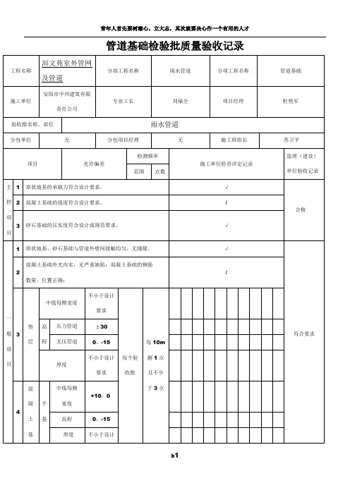 管道基础工程检验批质量验收记录