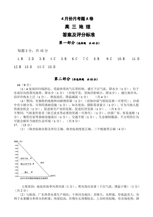 2020朝阳六校联考高三测试题A答案(地理)