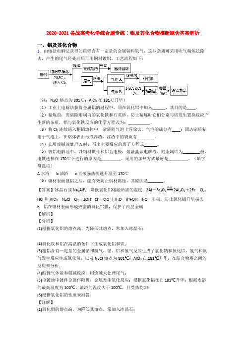 2020-2021备战高考化学综合题专练∶铝及其化合物推断题含答案解析