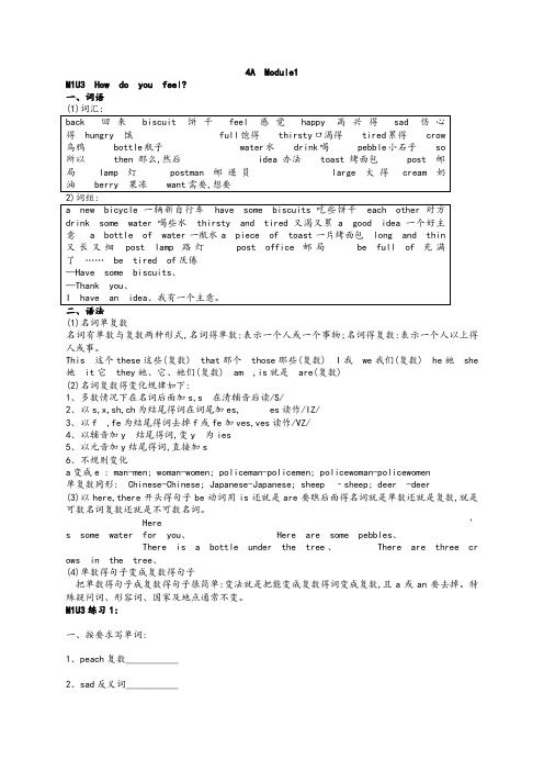 上海牛津4A Module1Unit3语法梳理+练习