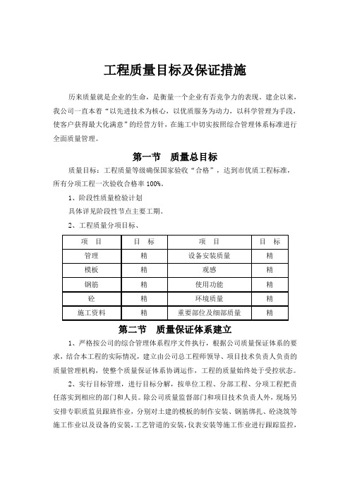 工程质量目标及保证措施