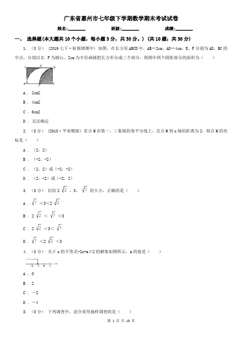 广东省惠州市七年级下学期数学期末考试试卷