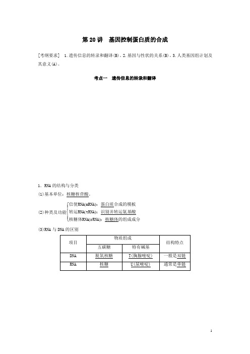 高考生物一轮复习第六单元遗传的分子基础第20讲基因控制蛋白质的合成解析版苏教版
