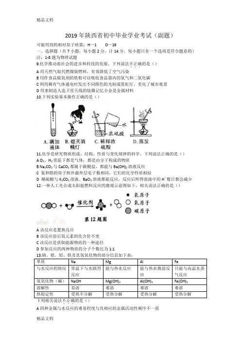 2019年陕西省中考化学副题上课讲义