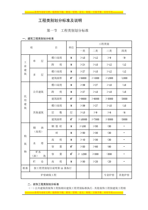 工程类别划分标准及说明