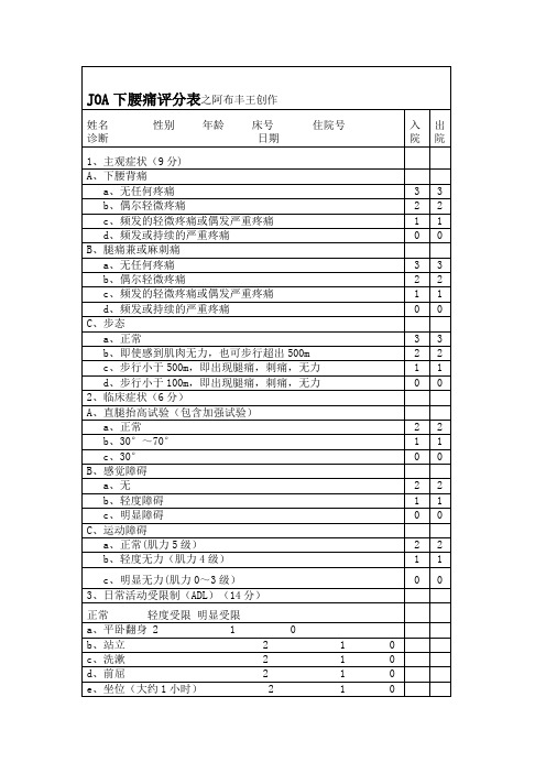 JOA下腰痛评分表