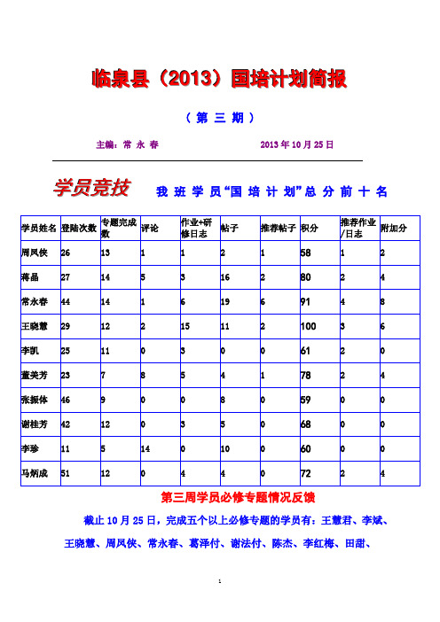 临泉县2013“国培计划”简报第三期