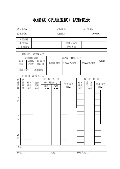 孔道压浆试验报告 Microsoft Word 文档