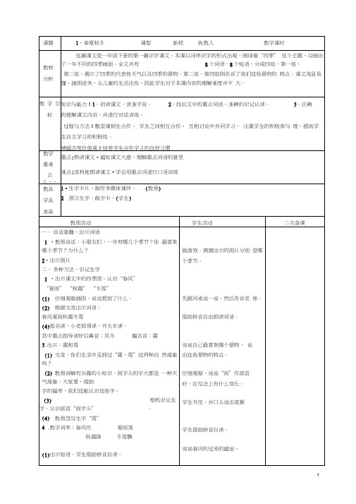 (完整版)最新部编版小学一年级语文下册教案(表格式)(20201128135825)