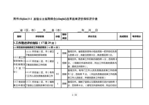 县级公立医院综合改革效果评价指标评分表