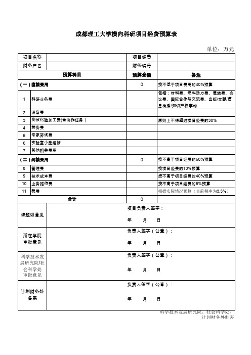 成都理工大学横向科研项目经费预算表