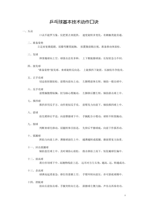 乒乓球基本技术动作口诀与发球技术要领事项