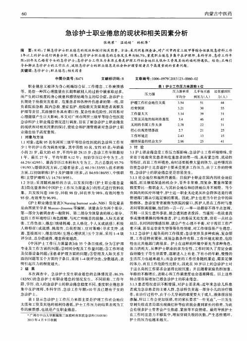 急诊护士职业倦怠的现状和相关因素分析