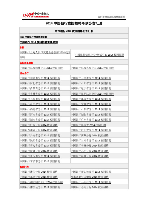 2014中国银行校园招聘考试网申入口