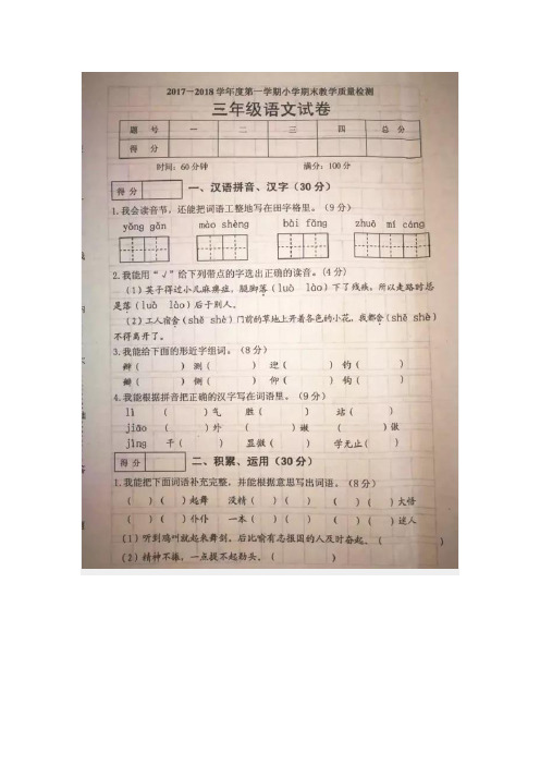 2017-2018三年级语文上册期末试题及解析