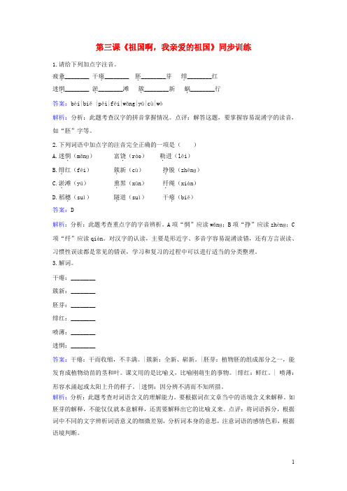 九年级语文下册 第一单元 第3课《祖国啊,我亲爱的祖国