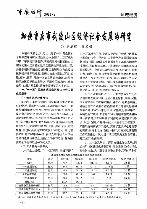 加快重庆武陵山区经济社会发展的研究