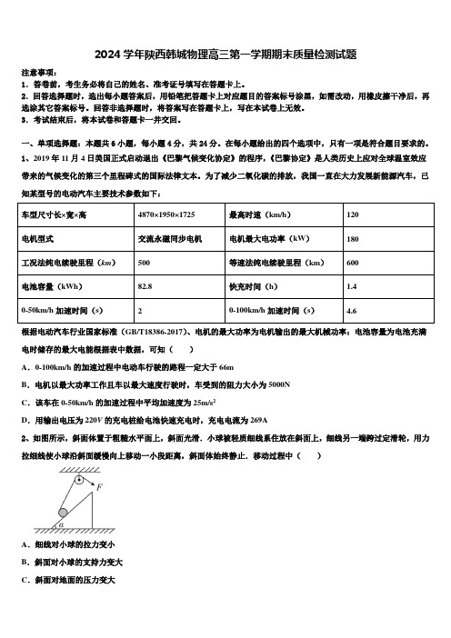 2024学年陕西韩城物理高三第一学期期末质量检测试题含解析