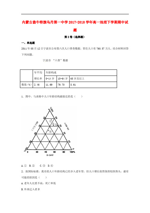 内蒙古翁牛特旗乌丹第一中学高一地理下学期期中试题