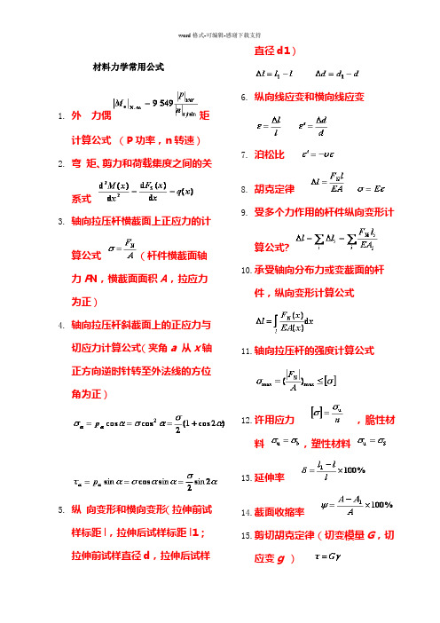 材料力学公式汇总