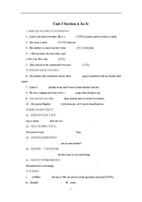 人教新目标八年级英语上册课时训练：Unit 3 Section A 3a-3c