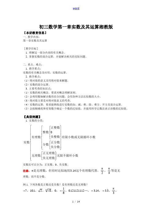 知识精讲初三数学第一章实数及其运算湘教版