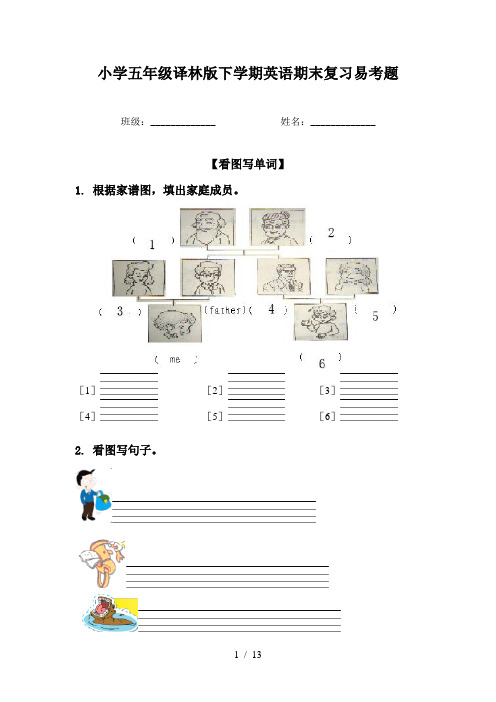 小学五年级译林版下学期英语期末复习易考题