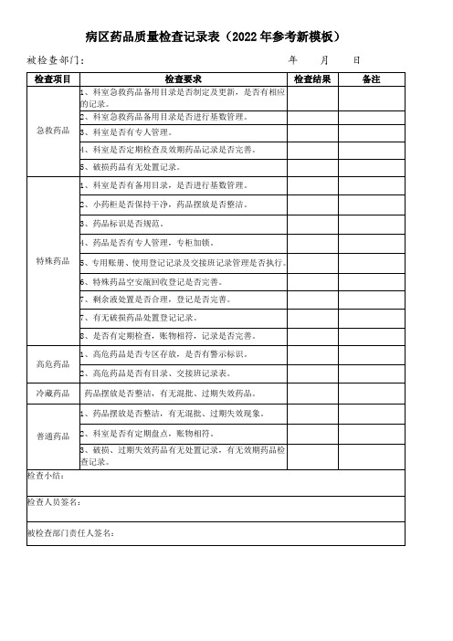 病区药品质量检查记录表(2022年参考新模板)