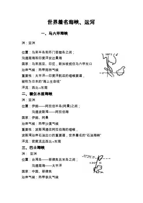 世界著名海峡、运河【地理复习精品-附地图】