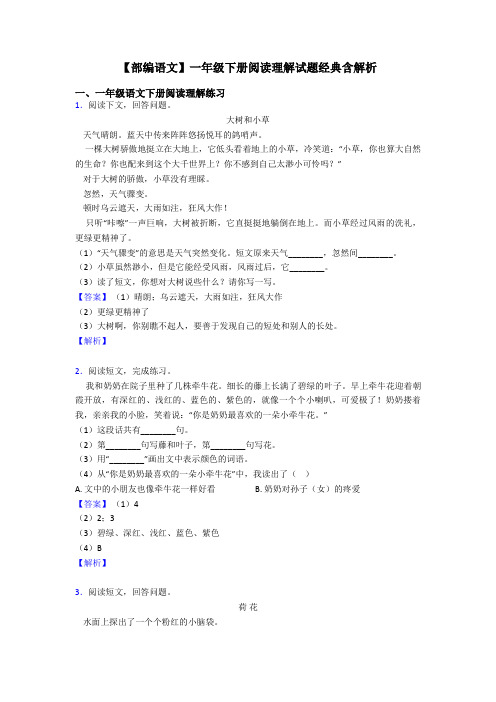 一年级【部编语文】一年级下册阅读理解试题经典含解析