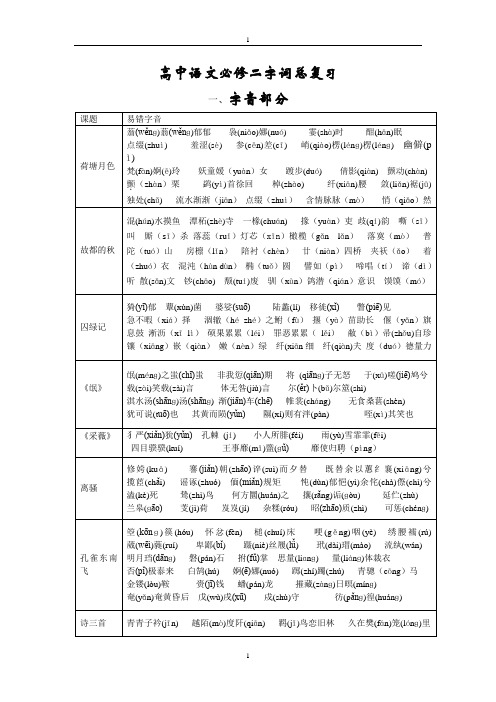 高一语文必修二基础字词知识总结