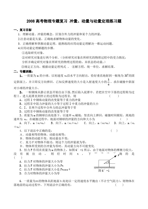 高考物理专题复习 冲量、动量与动量定理练习题