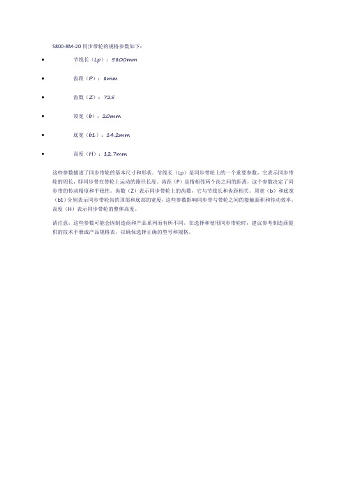 5800-8m-20同步带轮的规格参数