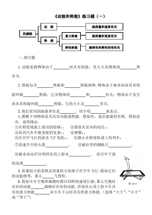 初中动能和势能课堂练习题(含答案)