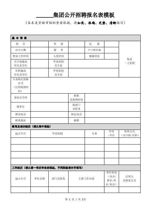 某集团公开招聘报名表模板