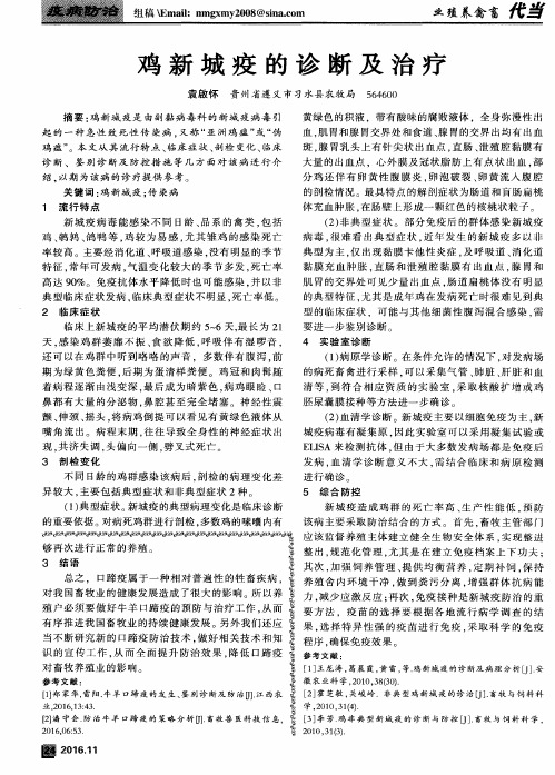 鸡新城疫的诊断及治疗